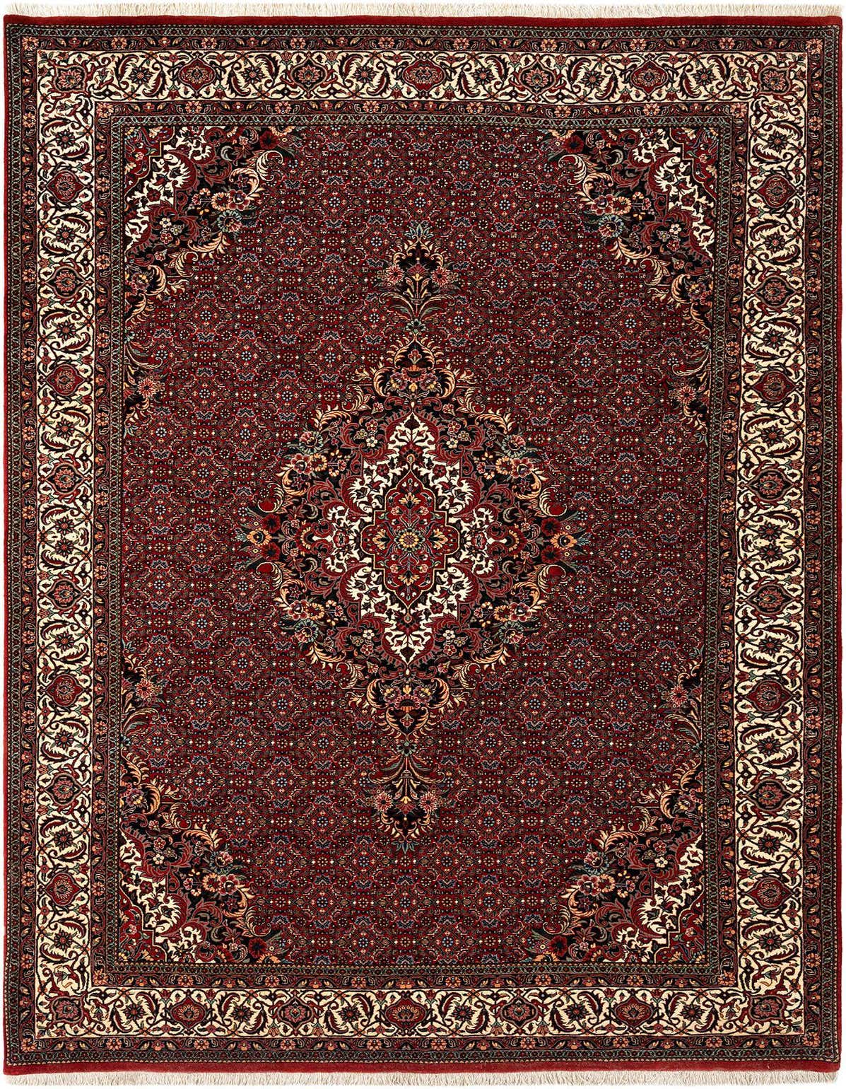 A handmade 11 ft runner rug in a traditional Persian style, featuring a rich brown and ivory medallion pattern with intricate floral details, suitable for a hallway.