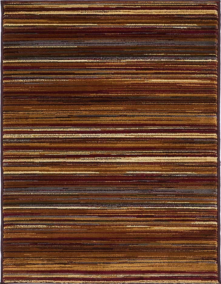 A 6 ft runner rug with an eclectic stripe pattern in shades of brown, tan, ivory, and cream, ideal for a hallway or kitchen.