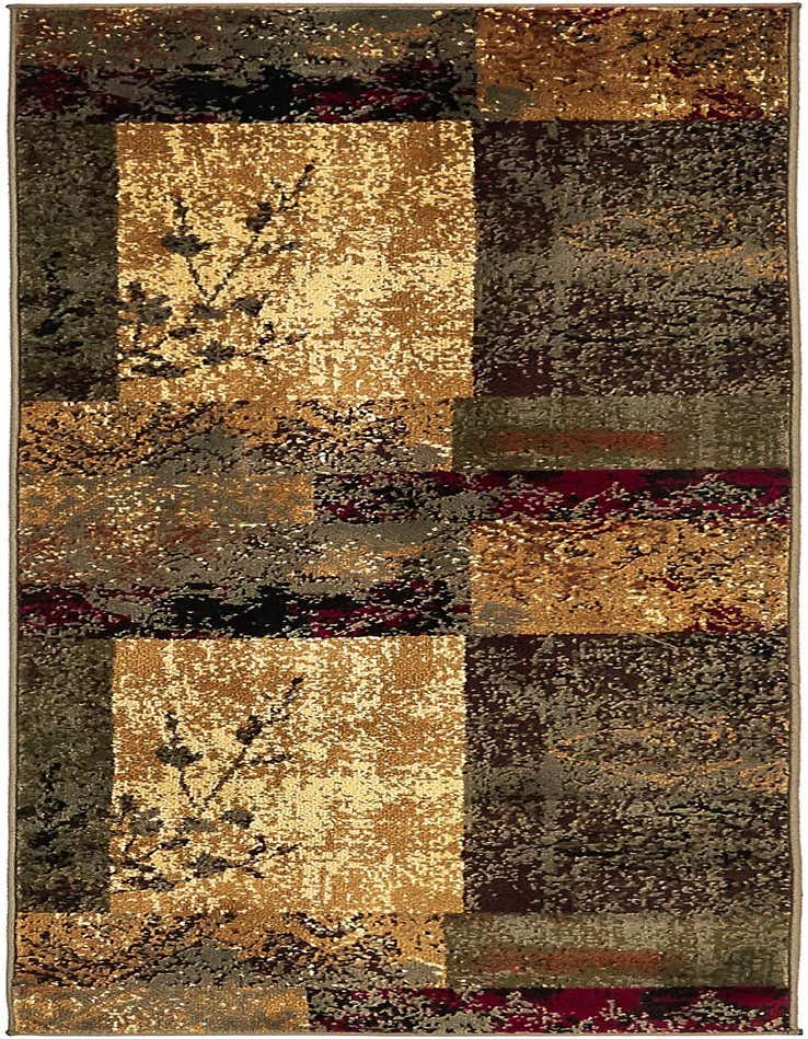 A 6 ft runner rug with an eclectic, modern botanical pattern in shades of brown, tan, cream, and deep red, ideal for a hallway or kitchen.
