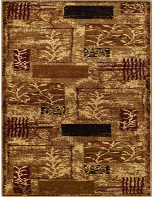 A long 8 ft runner rug with a floral pattern in shades of brown, tan, and cream, ideal for a hallway or kitchen.