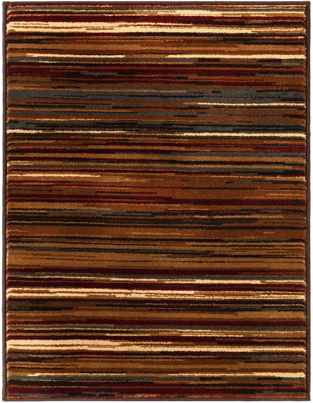A 4 ft runner rug from the Cafe collection featuring a modern stripe pattern in various shades of brown, tan, ivory, and cream.