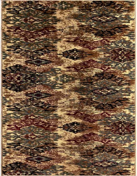 A 12 ft runner rug with a transitional abstract pattern in shades of brown, tan, ivory, and cream, ideal for a hallway.