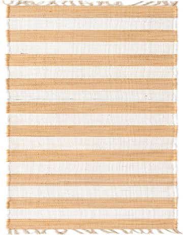 A 12 ft runner rug featuring alternating horizontal stripes of natural tan jute and off-white cotton, with fringed ends.
