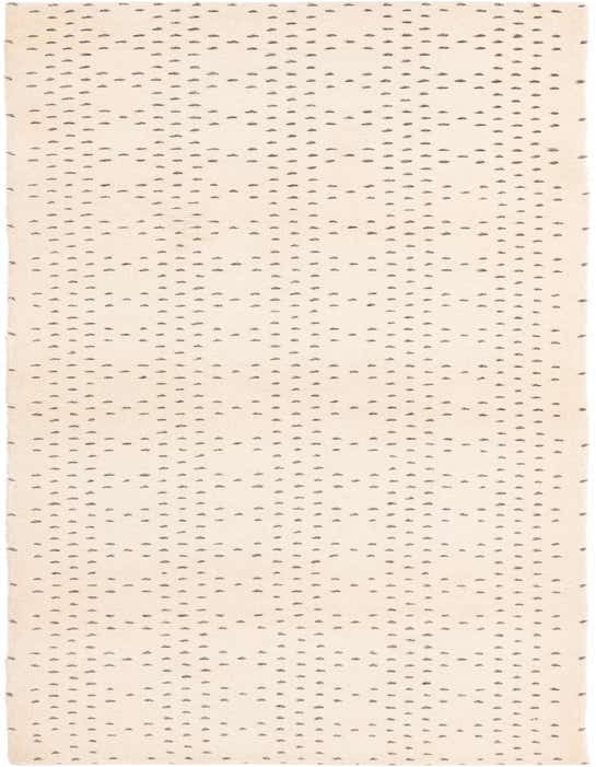 A 9 ft Darya runner rug featuring a cream background with a modern pattern of small, scattered brown dots.