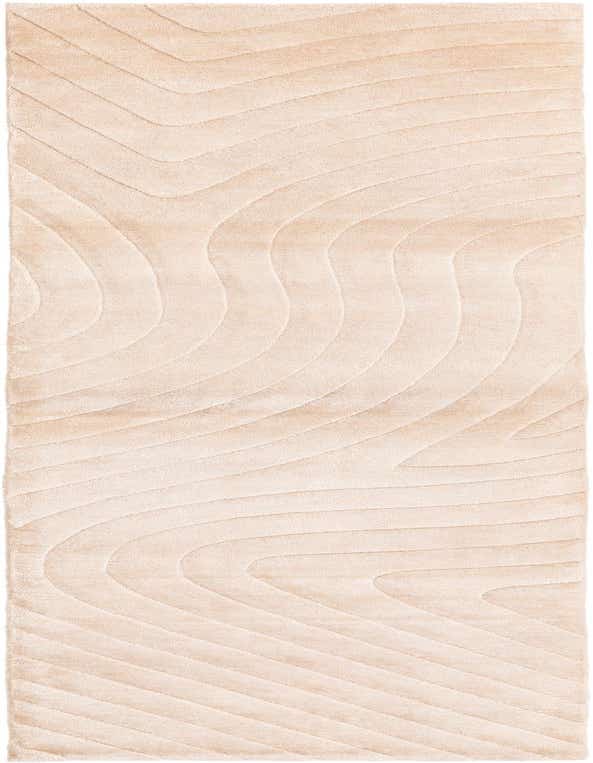 A 10 ft runner rug in shades of brown and tan, featuring a modern, abstract wave pattern, perfect for a hallway.