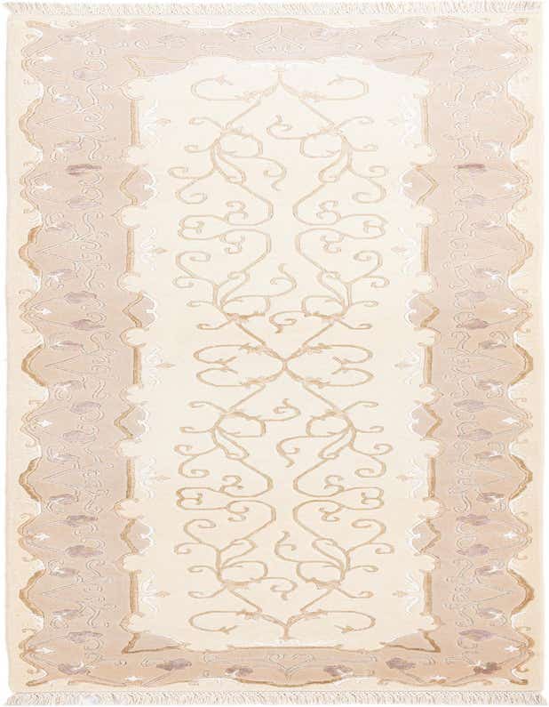 A 10 ft Darya runner rug in brown and ivory with an ornate modern oriental pattern, handmade from wool.