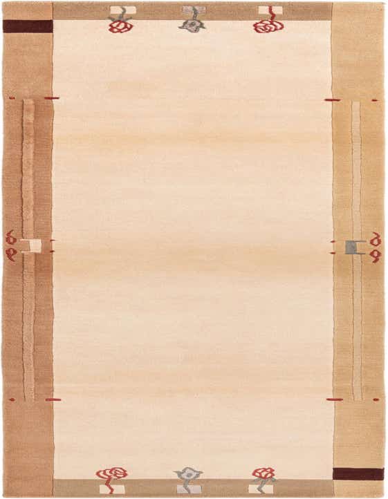 A 10 ft Darya runner rug in brown and ivory with a modern Oriental pattern and high pile.