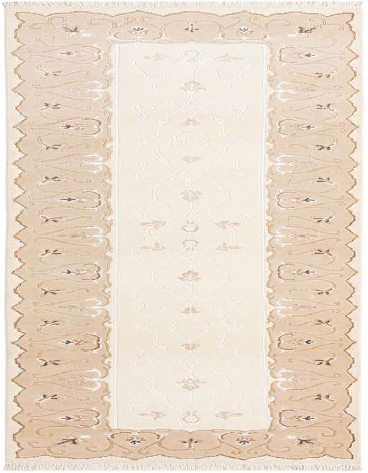 A Darya 10 Ft Runner rug in brown and ivory, featuring an elegant modern oriental pattern with a high pile.
