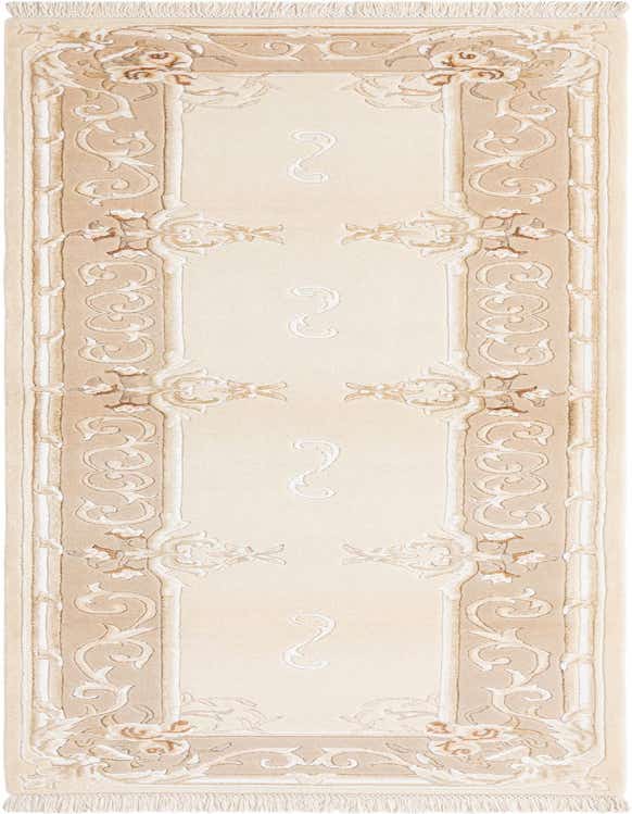 A Darya 10 ft runner rug in shades of brown, tan, and cream, featuring a modern Persian floral and scroll pattern, ideal for a hallway.