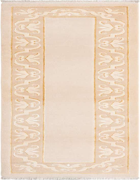 A 10 ft Darya runner rug in brown and ivory, featuring a modern oriental pattern with a high pile, ideal for a hallway.