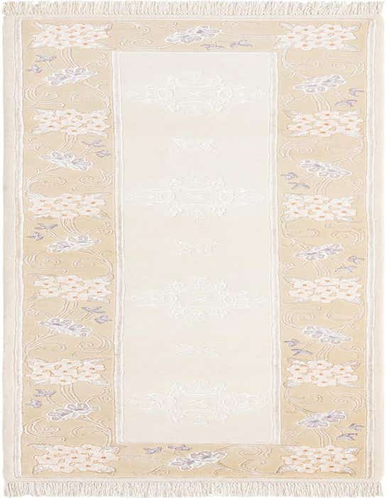 A Darya 10 Ft Runner rug in brown and ivory, featuring a floral and modern oriental pattern with fringe.