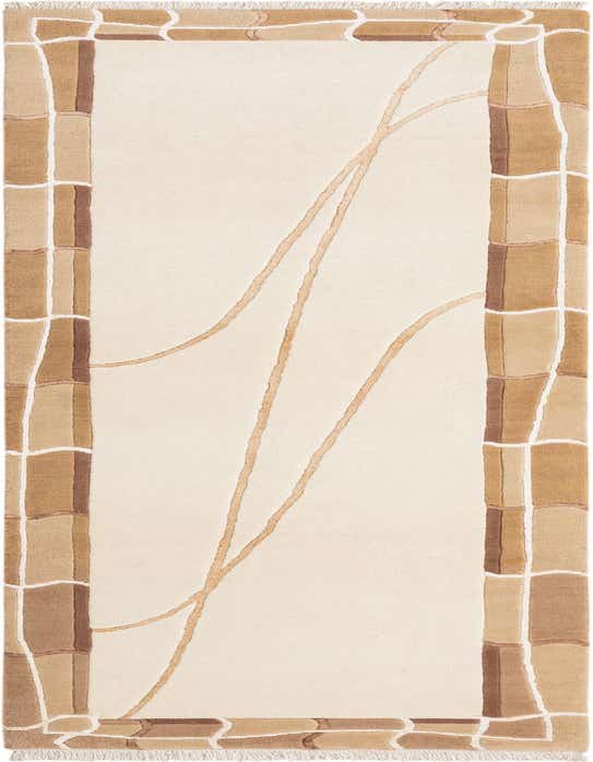 A 10 ft Darya runner rug with a cream center and a modern brown and tan border, ideal for hallways.