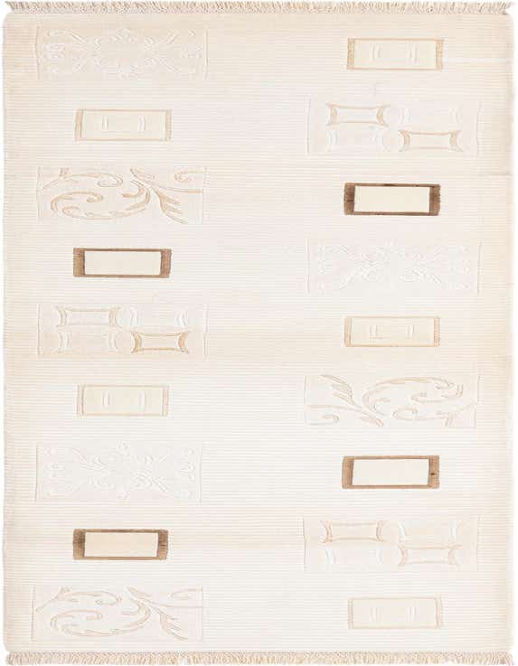 A 10 ft Darya runner rug in shades of brown and ivory, featuring alternating modern geometric and oriental floral patterns, ideal for a hallway.