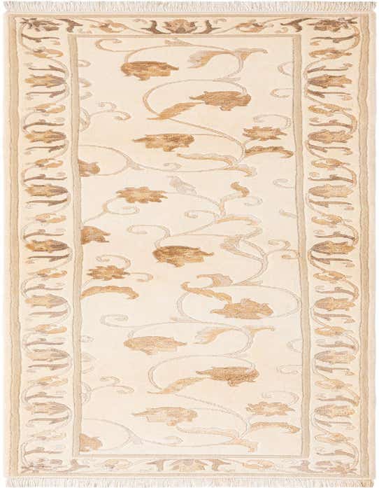 A Darya 10 Ft Runner rug in cream with an elegant brown and tan Persian floral pattern, ideal for a hallway.