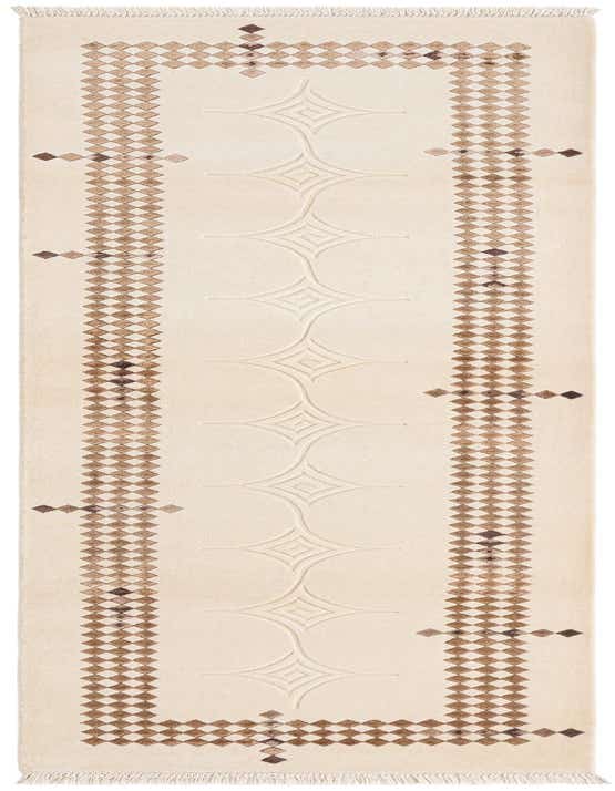 A 10 ft Darya runner rug in ivory and brown with a modern Persian pattern, ideal for a hallway.