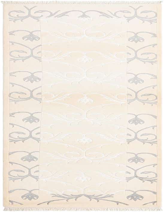 A 10 ft Darya runner rug in shades of cream and brown, featuring an elegant modern Persian floral pattern with a high pile, ideal for a hallway.