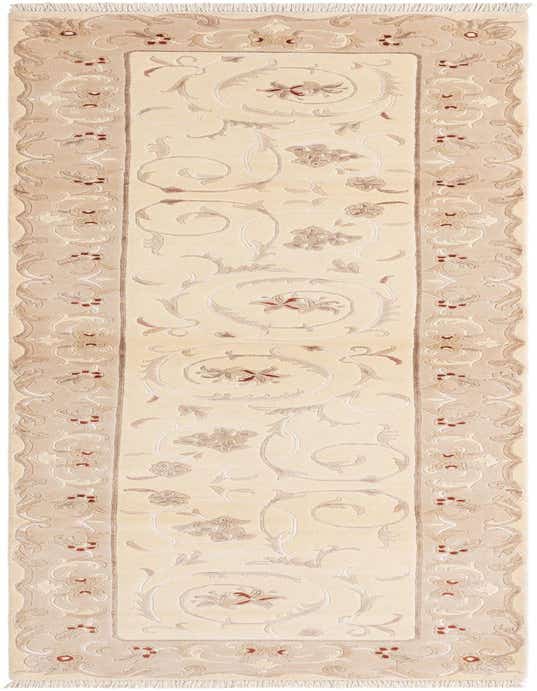 A 10 ft Darya runner rug in ivory and tan with a Persian-inspired floral and vine pattern, ideal for a hallway.