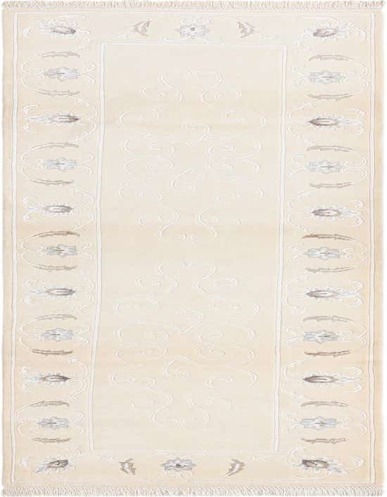 A 10 ft Darya runner rug in cream and brown, featuring a modern Persian floral and scroll pattern, ideal for hallways.