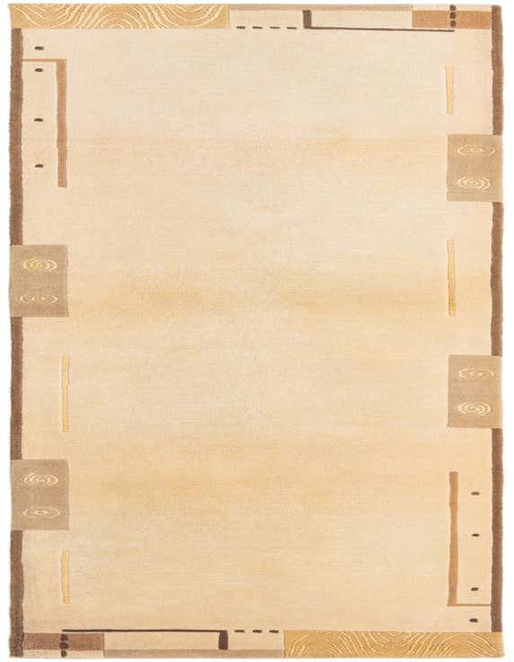 A 10 ft Darya runner rug in brown and ivory, featuring a modern Persian pattern with geometric shapes and abstract swirls, ideal for a hallway.