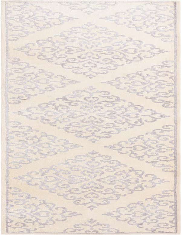 A 10 ft runner rug in cream with a repeating light brown modern Persian pattern, ideal for a hallway.