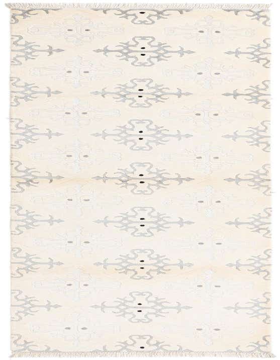 A 10 ft runner rug with a cream background and light gray modern Persian patterns, perfect for a hallway.
