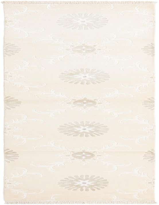 A 10 ft Darya runner rug in ivory and tan with a modern Persian medallion and floral pattern, suitable for a hallway.
