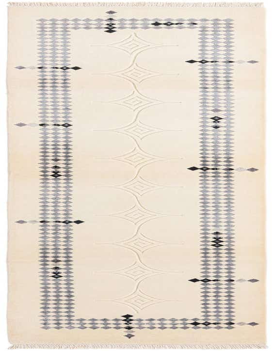 A 10 ft Darya runner rug in cream and brown, featuring a modern Persian pattern with geometric diamonds and fringe.