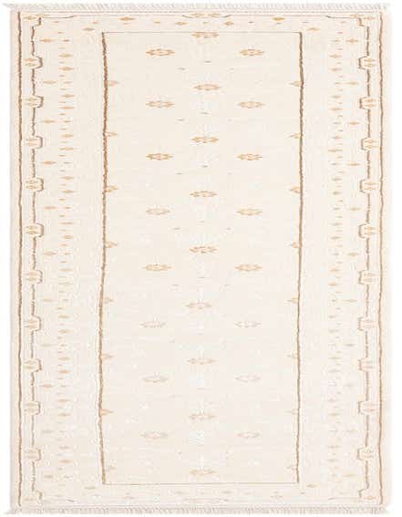 A 13 ft Darya runner rug in ivory and tan, featuring a modern Persian floral pattern with a high pile, perfect for a hallway.