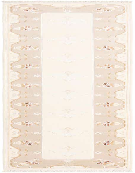 A 13 ft Darya runner rug in ivory and tan with a traditional Persian floral pattern, ideal for a hallway.