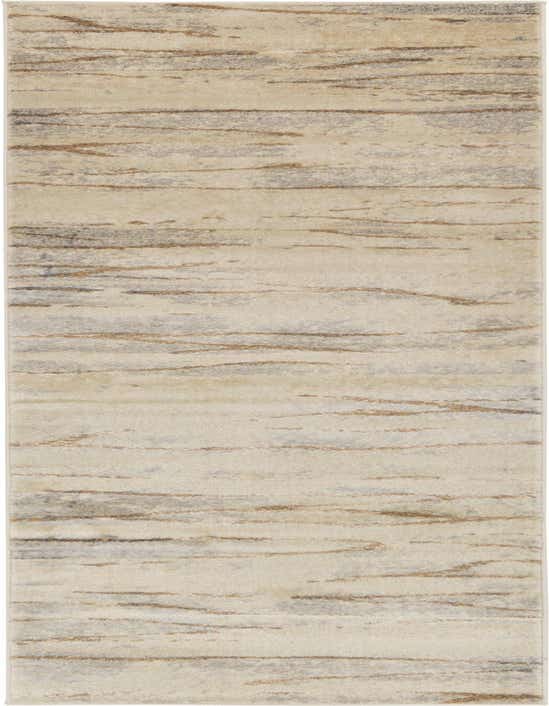A 10 ft runner rug with an abstract, textured pattern in shades of cream, tan, and brown, ideal for a hallway.