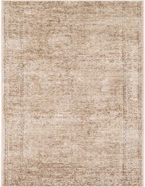 An 8 ft runner rug in shades of brown, tan, and cream with a distressed, textured pattern, ideal for a hallway or kitchen.