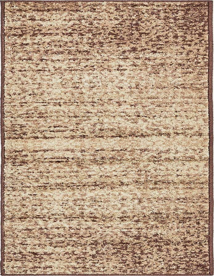 A 6 ft runner rug with an abstract pattern in varying shades of brown, tan, and cream, ideal for a hallway.
