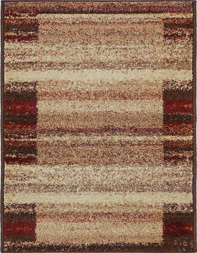 A 6 ft runner rug with a modern stripe pattern in shades of brown, tan, and ivory, ideal for a hallway or kitchen.