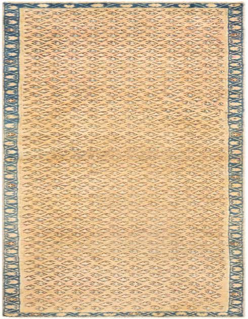 A 10 ft Hamedan runner rug in brown and ivory, featuring a tribal pattern and a blue border, perfect for a hallway.