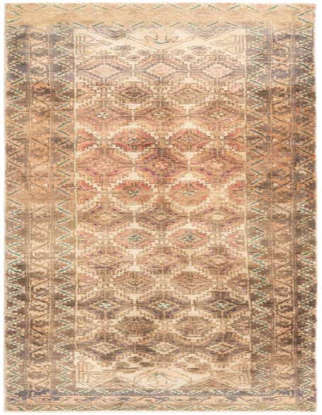 A 6 ft Hamedan runner rug featuring tribal and traditional patterns in browns, tans, and creams.