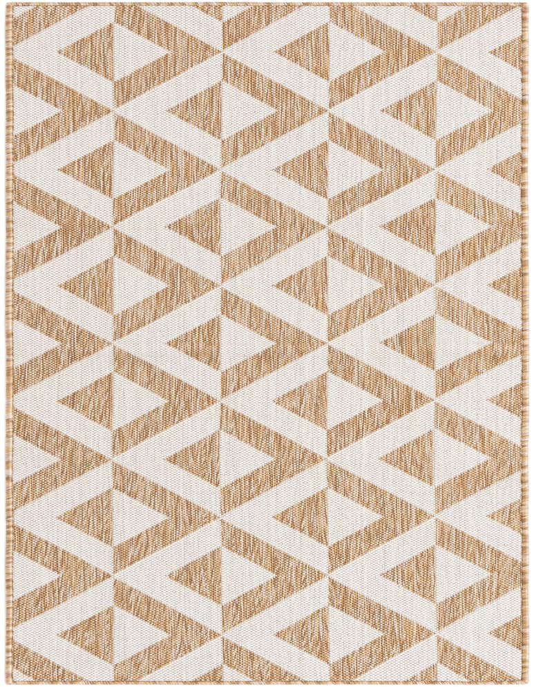 A 6 ft runner rug featuring a modern trellis pattern in brown and cream, ideal for hallways or patios.