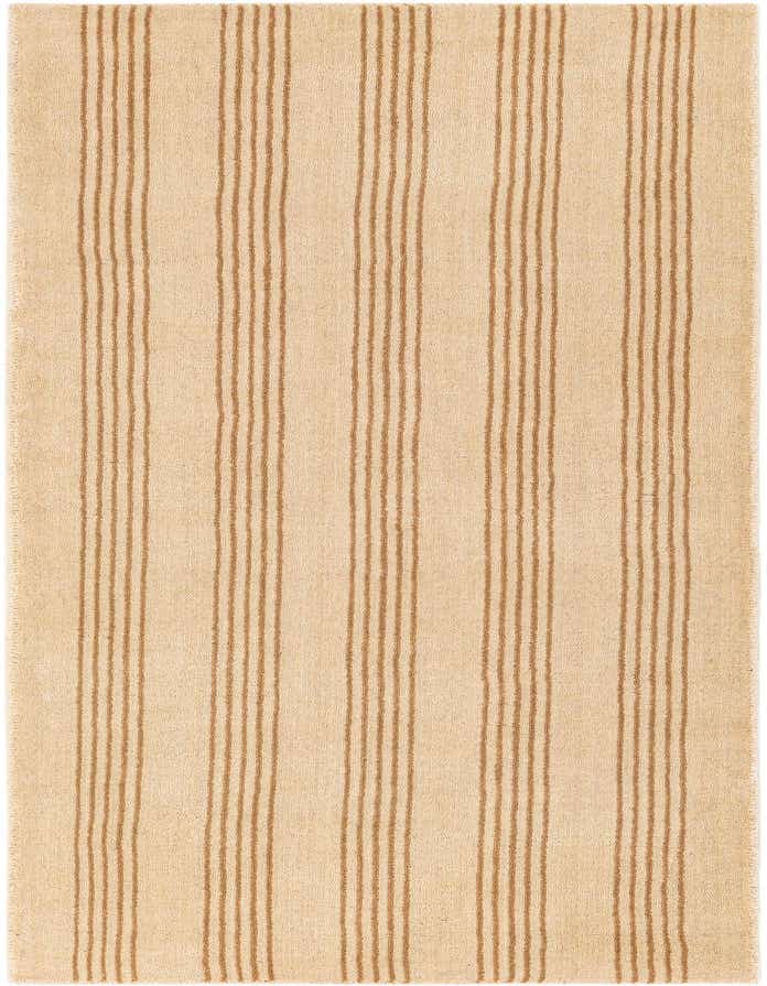 A 6 ft runner rug with a modern stripe pattern in varying shades of brown and tan, perfect for a hallway.