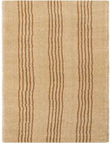A Jill Zarin Striped Wool 8 Ft Runner rug in tan with five brown vertical stripes, ideal for a hallway or kitchen.