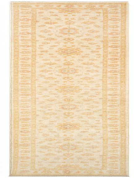 A 12 ft runner rug from the Kaizar collection, featuring a traditional Persian pattern in browns, tans, and ivories, ideal for a hallway.