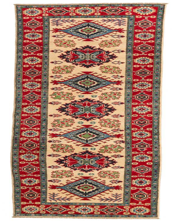 A 10 ft runner rug featuring a traditional Southwestern pattern in red, blue, green, and cream, ideal for a hallway.