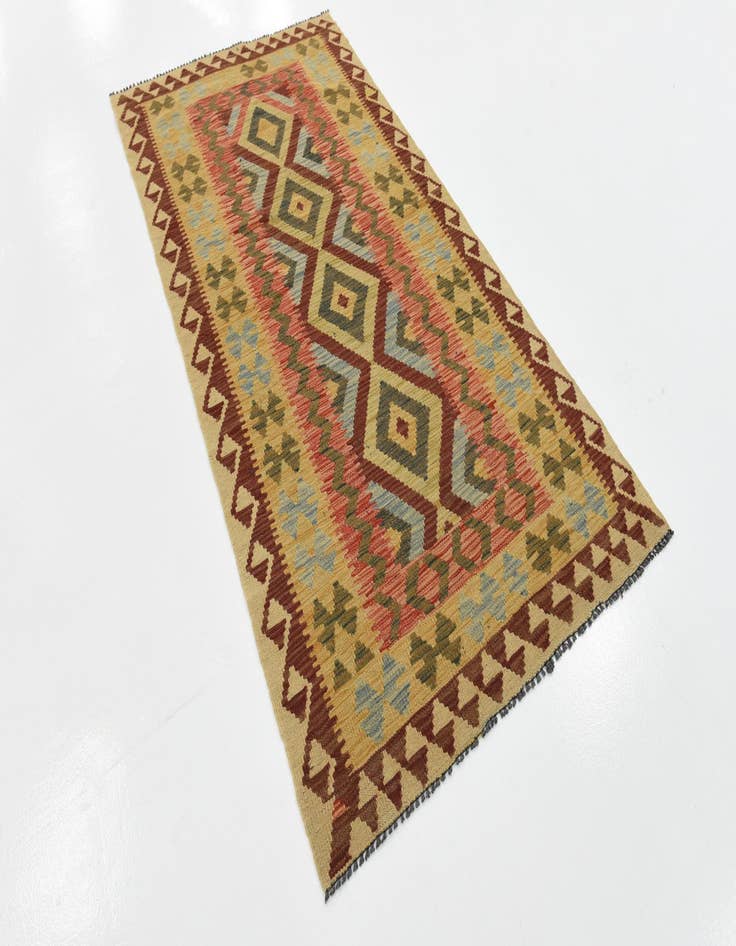 Detail image of  3' 3 x 6' 6  Hand Woven Kilim Maymana Wool Runner Rug