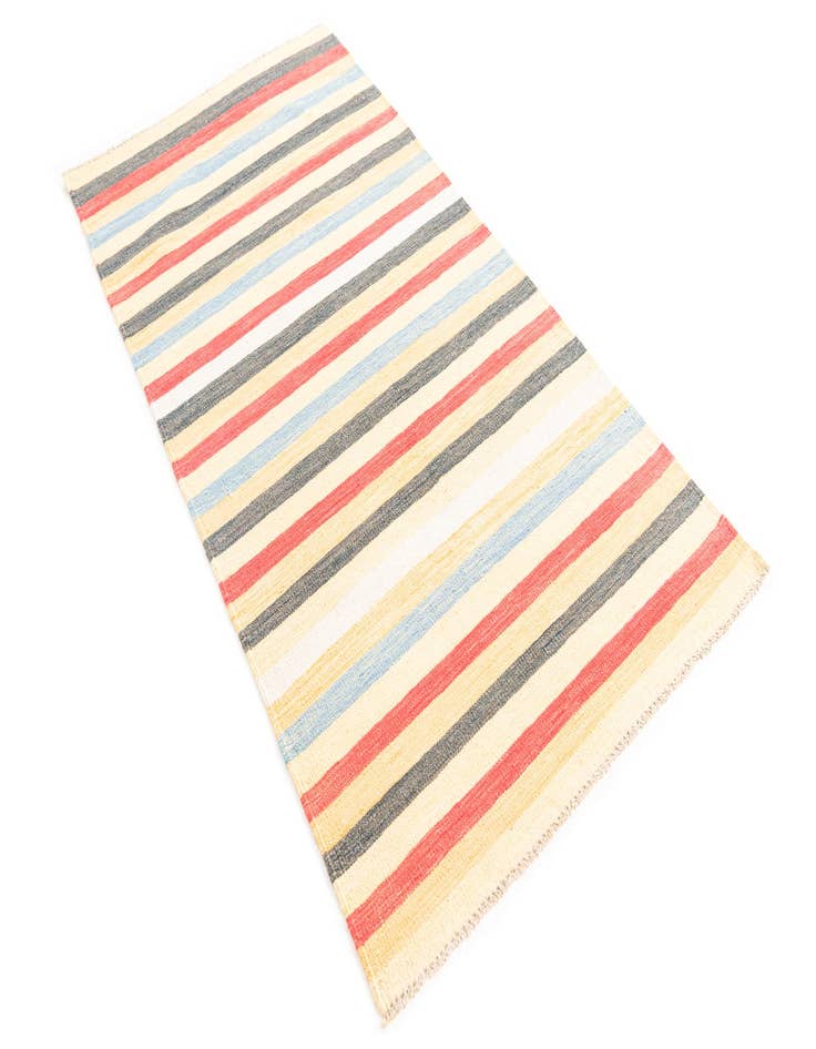 Detail image of  3' 2 x 6' 6  Hand Woven Kilim Maymana Wool Runner Rug