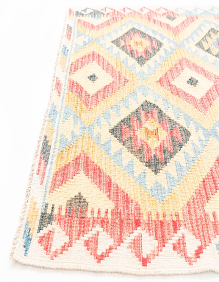 Detail image of  3' 5 x 6' 7  Hand Woven Kilim Maymana Wool Runner Rug