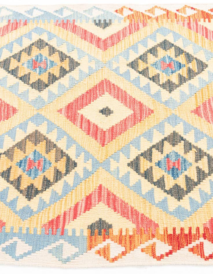 Detail image of  3' 5 x 6' 7  Hand Woven Kilim Maymana Wool Runner Rug