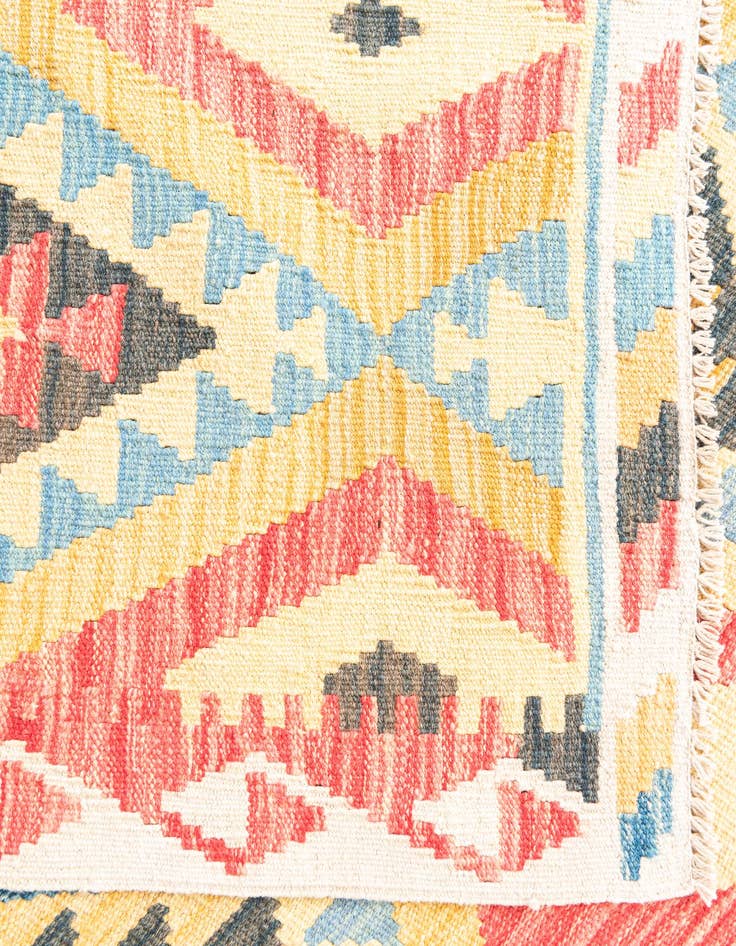 Detail image of  3' 5 x 6' 7  Hand Woven Kilim Maymana Wool Runner Rug