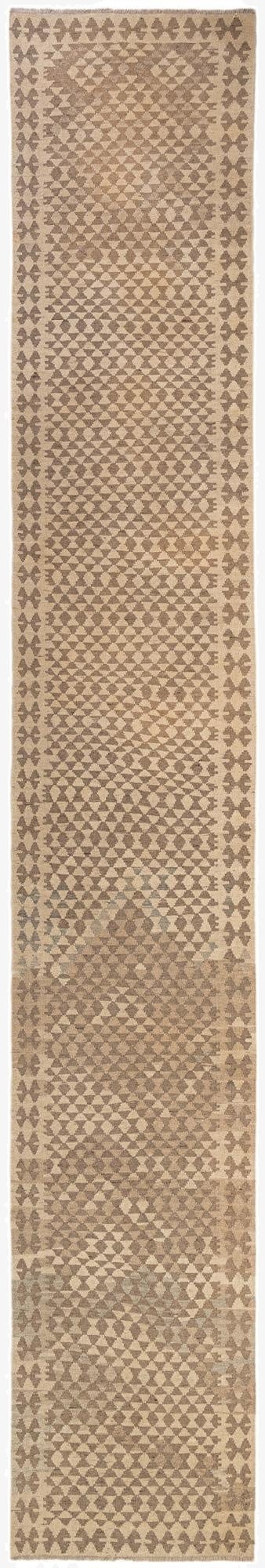  3' 1 x 19' 3  Hand Woven Kilim Maymana Wool Runner Rug
