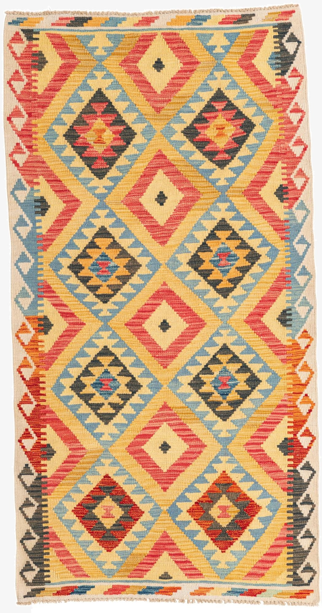  3' 5 x 6' 7  Hand Woven Kilim Maymana Wool Runner Rug