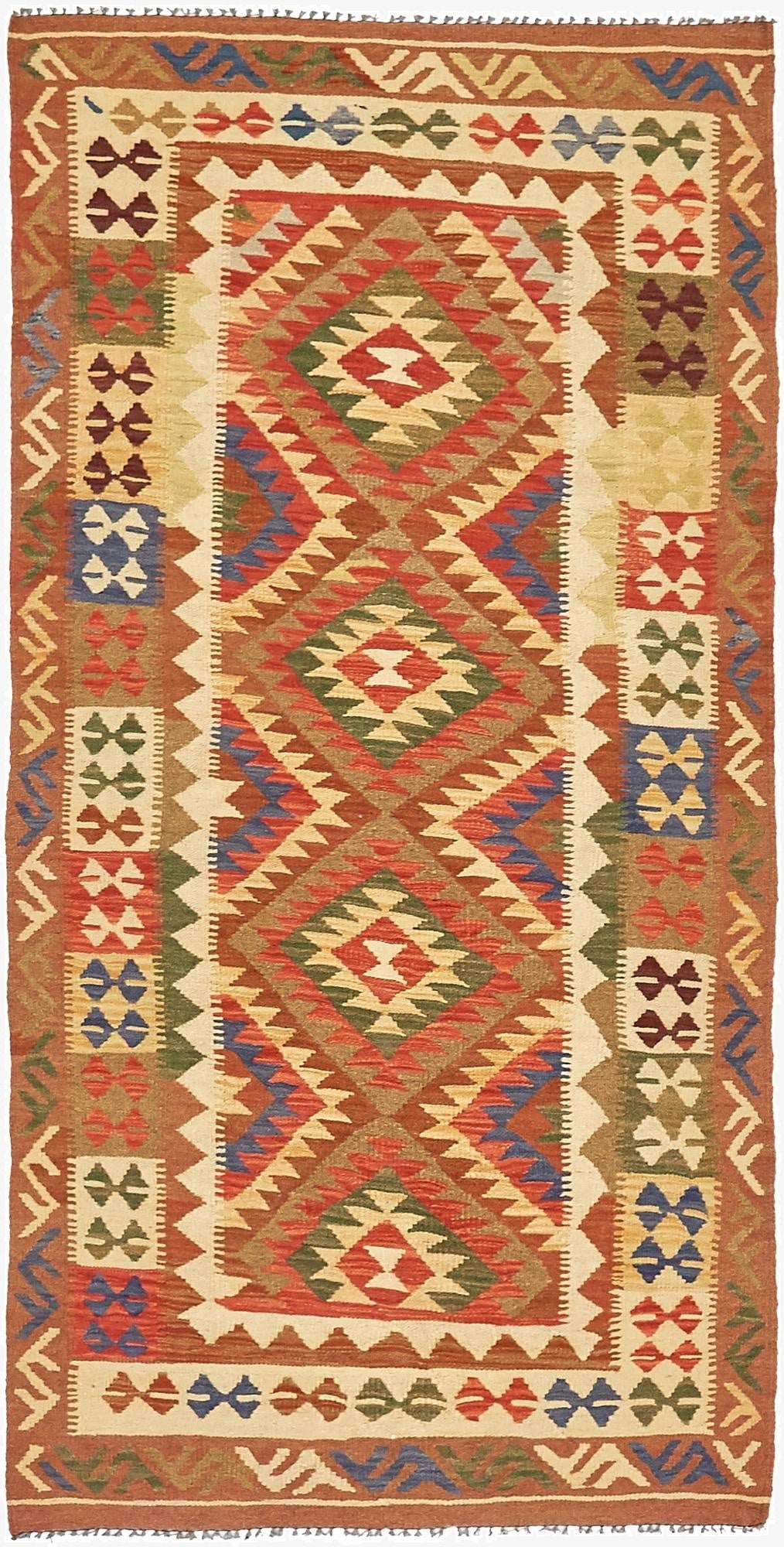  3' 4 x 6' 8  Hand Woven Kilim Maymana Runner Rug