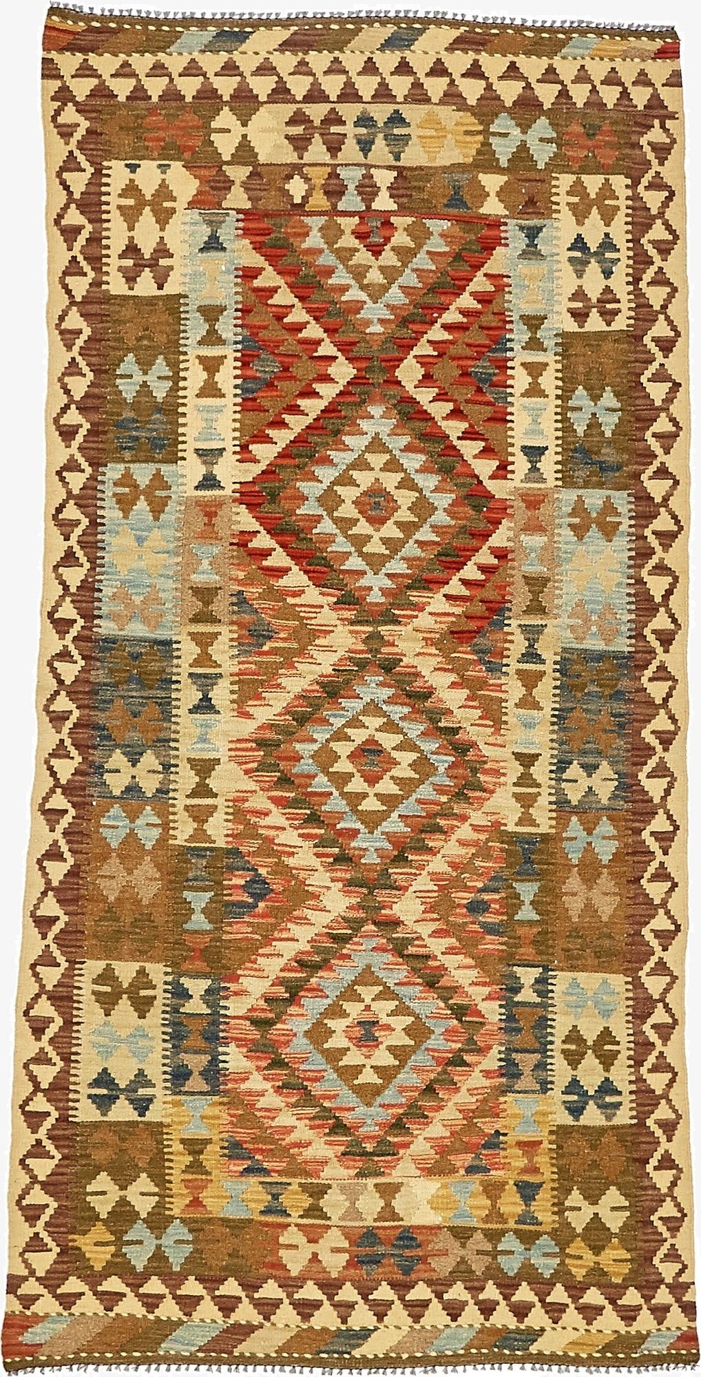  3' 3 x 6' 7  Hand Woven Kilim Maymana Wool Runner Rug