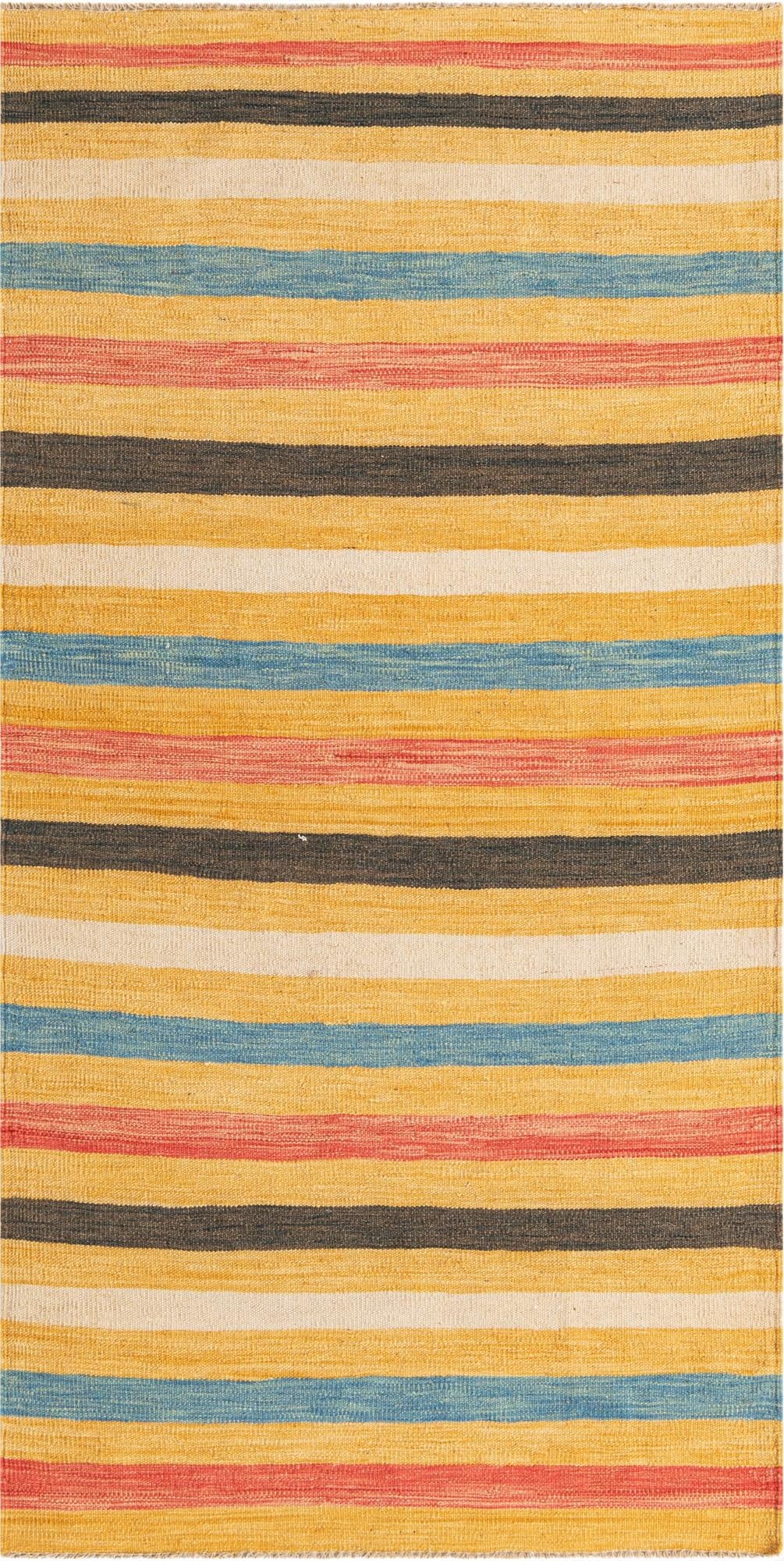  3' 3 x 6' 5  Hand Woven Kilim Maymana Wool Runner Rug